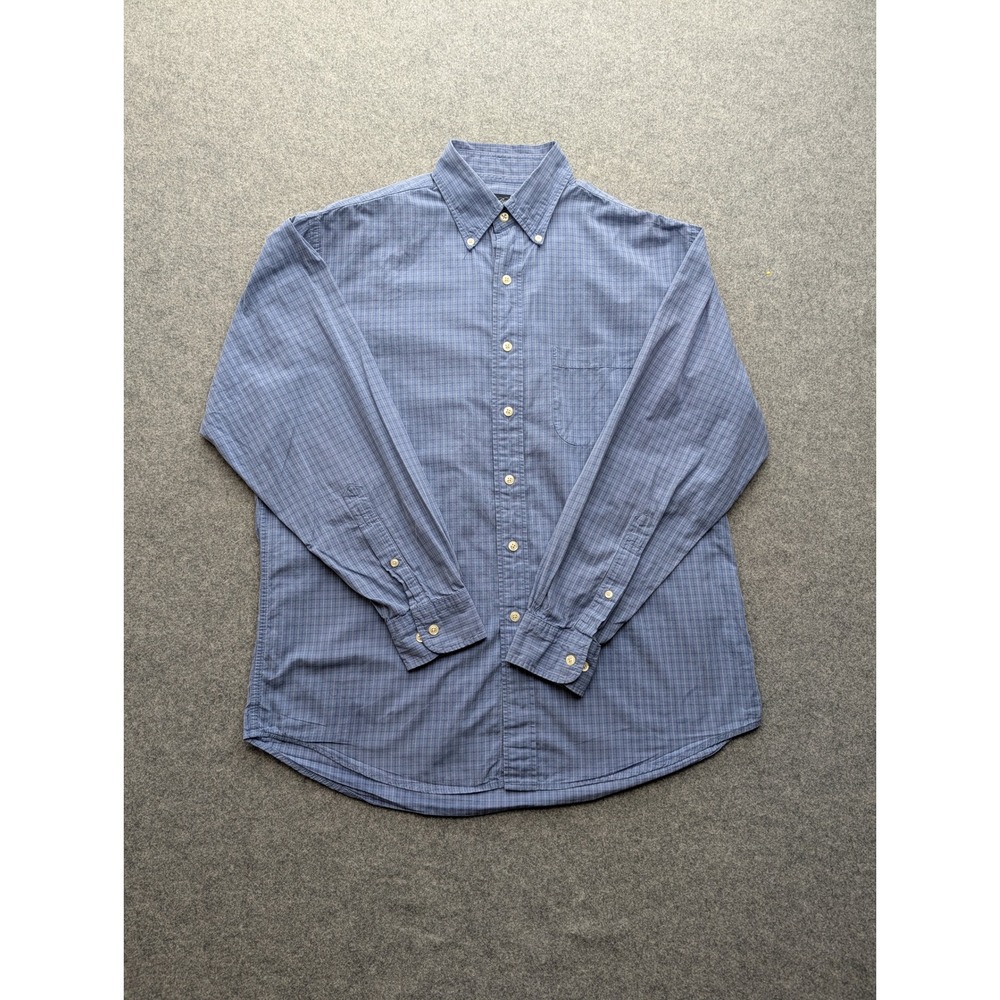 Brooks Brothers Mens Blue Grid Check Cotton Button Down Shirt Size M Long Sleeve